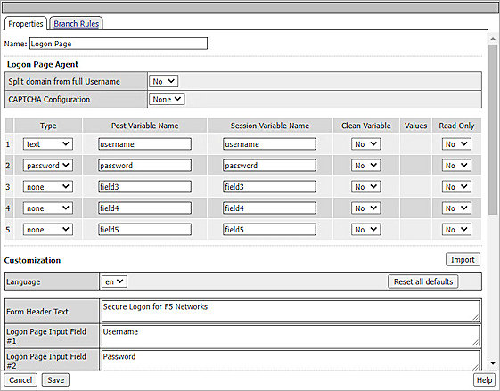 Screenshot of F5 Big-IP, Edit Access Profiles 3